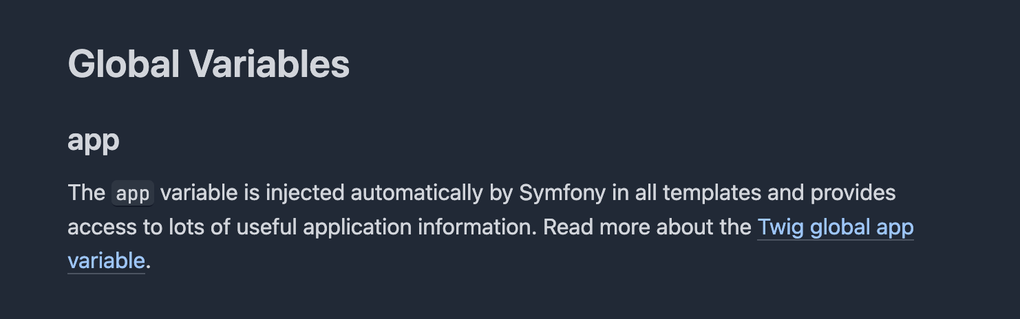 Figure 11: Global variable for Symfony