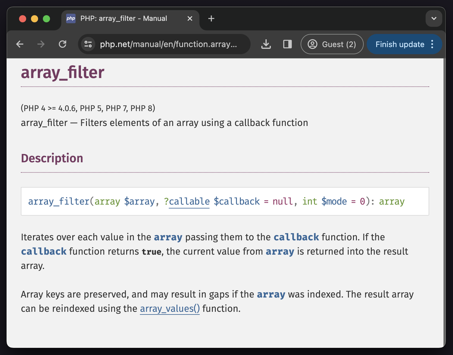 Figure 5: PHP array_filter description